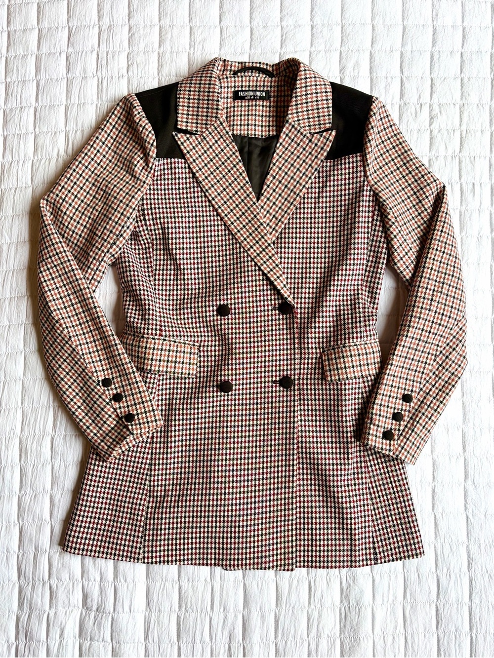 Fashion Union Women's Houndstooth Checkered Double-Breasted Blazer NWOT Size 6